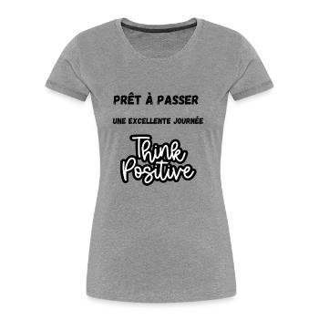 Positive T-shirt - T-shirt bio Premium Femme - gris chiné - Devant - Mia (176cm)