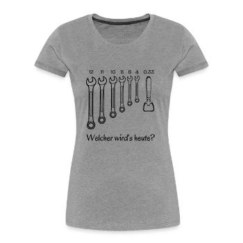 Welcher wird's heute? - Frauen Premium Bio T-Shirt - Grau meliert - Vorne - Mia (176cm)