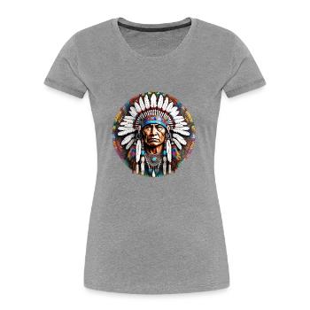 INDIEN - 2 - T-shirt bio Premium Femme - gris chiné - Devant - Mia (176cm)