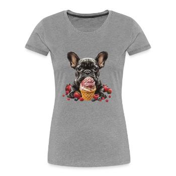 Französische Bulldogge Eis - Frauen Premium Bio T-Shirt - Grau meliert - Vorne - Mia (176cm)