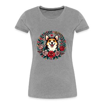 Corgi - T-shirt bio Premium Femme - gris chiné - Devant - Mia (176cm)