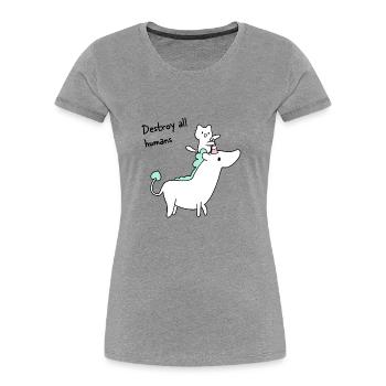 Katze und Einhorn gegen die Welt - Frauen Premium Bio T-Shirt - Grau meliert - Vorne - Mia (176cm)