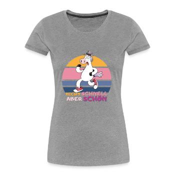 Laufshirt Thema Hindernislauf mud muddy run lauf - Frauen Premium Bio T-Shirt - Grau meliert - Vorne - Mia (176cm)