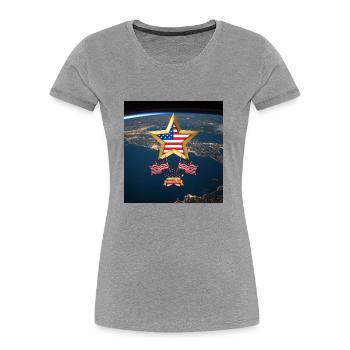 USA, Sterne und Gürtel - Frauen Premium Bio T-Shirt - Grau meliert - Vorne - Mia (176cm)