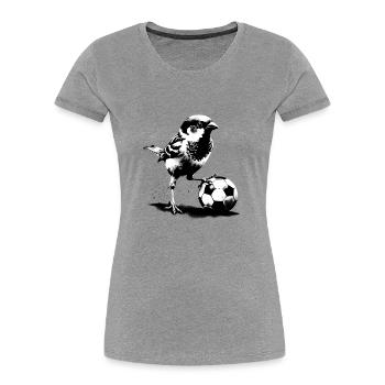 Ulmer Spatz joue au football - T-shirt bio Premium Femme - gris chiné - Devant - Mia (176cm)