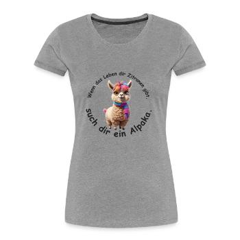 Trouver un alpaga - T-shirt bio Premium Femme - gris chiné - Devant - Mia (176cm)