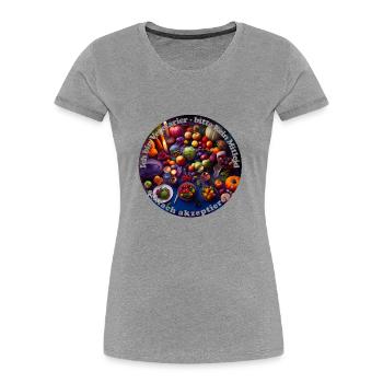 Vegetarier brauchen ausgewogene Ernährung - Frauen Premium Bio T-Shirt - Grau meliert - Vorne - Mia (176cm)