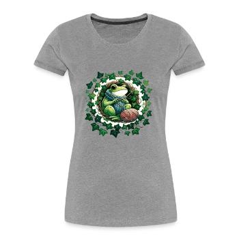 Grenouille à tricoter - T-shirt bio Premium Femme - gris chiné - Devant - Mia (176cm)