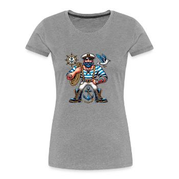 Matrose Seemann Comic - Frauen Premium Bio T-Shirt - Grau meliert - Vorne - Mia (176cm)
