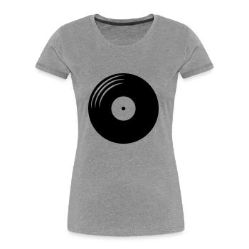 Disque vinyle rond - T-shirt bio Premium Femme - gris chiné - Devant - Mia (176cm)