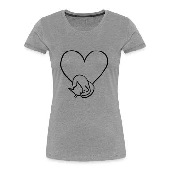 Katzen Liebe Herz Line Art Geschenkidee - Frauen Premium Bio T-Shirt - Grau meliert - Vorne - Mia (176cm)