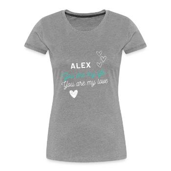 Alex my Love / Liebe Alexander - Frauen Premium Bio T-Shirt - Grau meliert - Vorne - Mia (176cm)