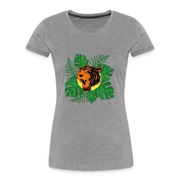 Tiger Jungle Roar Monstera Leaves Gift - Women's Premium Organic T-Shirt - heather grey - Front - Mia (176cm)