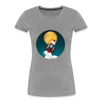 Rocket Bitcoin Money Money à la lune - T-shirt bio Premium Femme - gris chiné - Devant - Mia (176cm)