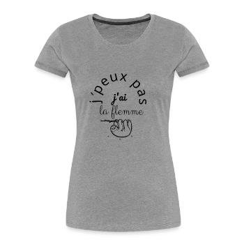 J'Peux Pas J'ai la flemme noir - T-shirt bio Premium Femme - gris chiné - Devant - Mia (176cm)