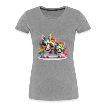 Einhorn zwei Party Einhörner Festival Einhornmotiv - Frauen Premium Bio T-Shirt - Grau meliert - Vorne - Mia (176cm)