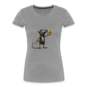 lustige, verrückte Maus mit Bier - Frauen Premium Bio T-Shirt - Grau meliert - Vorne - Mia (176cm)