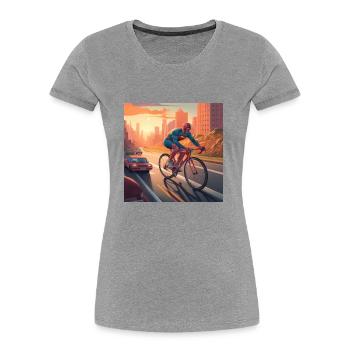 Road bike hero with cape rides on his bike - Women's Premium Organic T-Shirt - heather grey - Front - Mia (176cm)