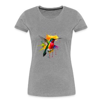 Farbenfroher Kolibri - Frauen Premium Bio T-Shirt - Grau meliert - Vorne - Mia (176cm)
