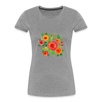 Farbenfroher Blumenstrauß Floral Bouquet Aquarell - Frauen Premium Bio T-Shirt - Grau meliert - Vorne - Mia (176cm)