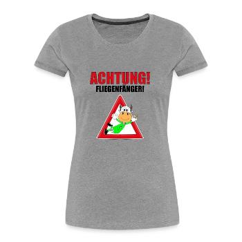 ACHTUNG! FLIEGENFÄNGER - KUH - TORWART - FUßBALL - Frauen Premium Bio T-Shirt - Grau meliert - Vorne - Mia (176cm)