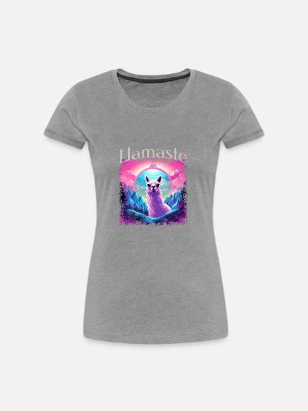 Lama Namaste - Frauen Premium Bio T-Shirt - Grau meliert