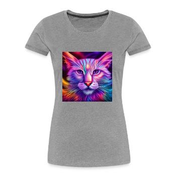 Katze in Neonfarben - Frauen Premium Bio T-Shirt - Grau meliert - Vorne - Mia (176cm)