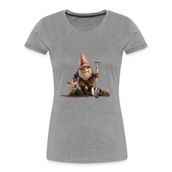 Humor im Garten mit Gartenzwerge - Frauen Premium Bio T-Shirt - Grau meliert - Vorne - Mia (176cm)