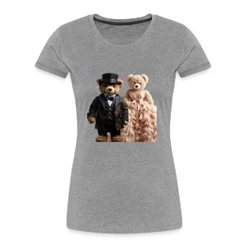 Zwei Teddybären frisch verheiratet - Frauen Premium Bio T-Shirt - Grau meliert - Vorne - Mia (176cm)