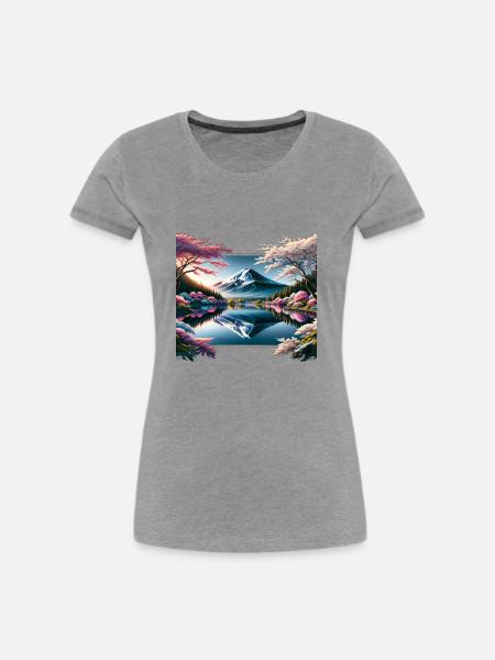 Spiegelung Des Fuji-berges - Frauen Premium Bio T-Shirt - Grau meliert