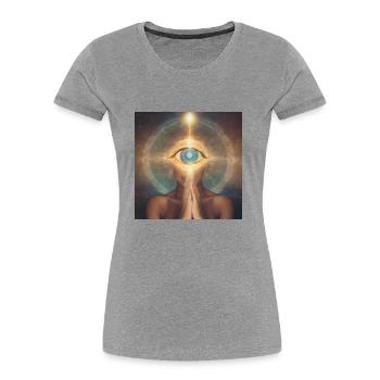 Spiritualité de l’espace - T-shirt bio Premium Femme - gris chiné - Devant - Mia (176cm)