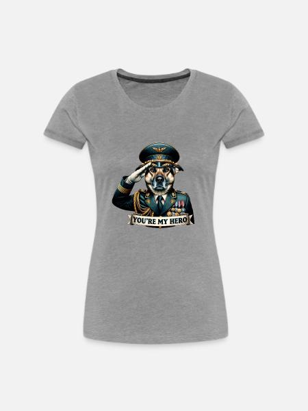 Commander Canine - Frauen Premium Bio T-Shirt - Grau meliert