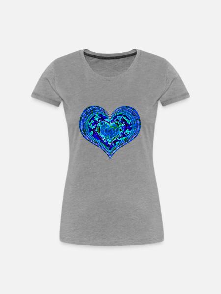 Psychedelisches Herz - Frauen Premium Bio T-Shirt - Grau meliert