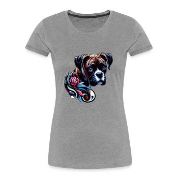 Boxer fleur - T-shirt bio Premium Femme - gris chiné - Devant - Mia (176cm)