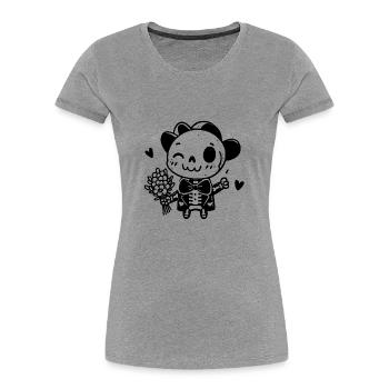 Skelett mit Blumen - Frauen Premium Bio T-Shirt - Grau meliert - Vorne - Mia (176cm)