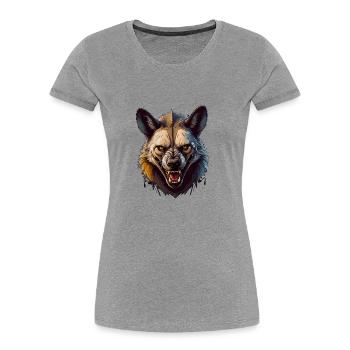 Wildes wütendes Tier kämpferische Hyäne - Frauen Premium Bio T-Shirt - Grau meliert - Vorne - Mia (176cm)
