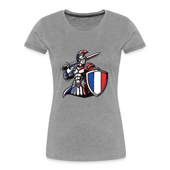Gladiateur France 3 - T-shirt bio Premium Femme - gris chiné - Devant - Mia (176cm)