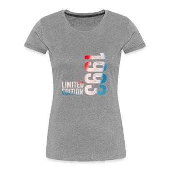 Cadeau d’anniversaire 1993 Édition limitée 1993 - T-shirt bio Premium Femme - gris chiné - Devant - Mia (176cm)