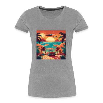 Vintage Beach Sunset with Red Car and Planes - Women's Premium Organic T-Shirt - heather grey - Front - Mia (176cm)