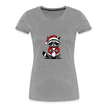 Cadeau de Noël du Père Noël raton laveur - T-shirt bio Premium Femme - gris chiné - Devant - Mia (176cm)