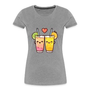 Cocktail Couple Love Heart Valentine's Day - Women's Premium Organic T-Shirt - heather grey - Front - Mia (176cm)