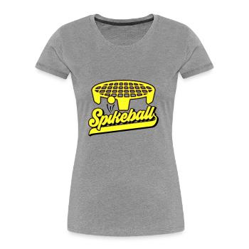 Farben änderbar | Roundnet Spikeball Fun - Frauen Premium Bio T-Shirt - Grau meliert - Vorne - Mia (176cm)