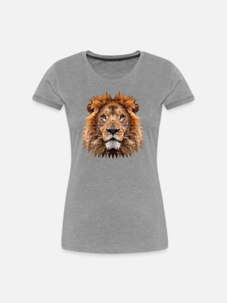 Polygon Löwe - Frauen Premium Bio T-Shirt - Grau meliert