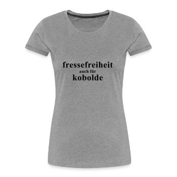 Fressefreiheit auch für Kobolde - Frauen Premium Bio T-Shirt - Grau meliert - Vorne - Mia (176cm)