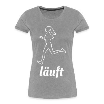 läuft Joggen Laufen Laufshirt - Frauen Premium Bio T-Shirt - Grau meliert - Vorne - Mia (176cm)
