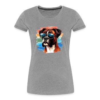Bunter Boxerhund mit Sonnenbrille - Frauen Premium Bio T-Shirt - Grau meliert - Vorne - Mia (176cm)