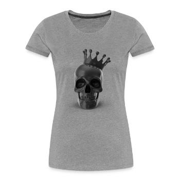 Crâne noir avec couronne 3D - T-shirt bio Premium Femme - gris chiné - Devant - Mia (176cm)