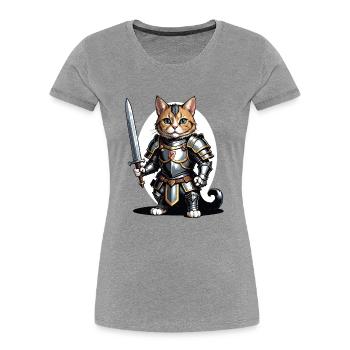 Cat Ritter Knight Katze Geschenk Mittelalter - Frauen Premium Bio T-Shirt - Grau meliert - Vorne - Mia (176cm)