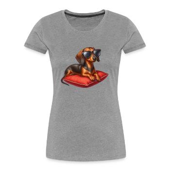 Dachshund Puppy Wearing Sunglasses - Women's Premium Organic T-Shirt - heather grey - Front - Mia (176cm)