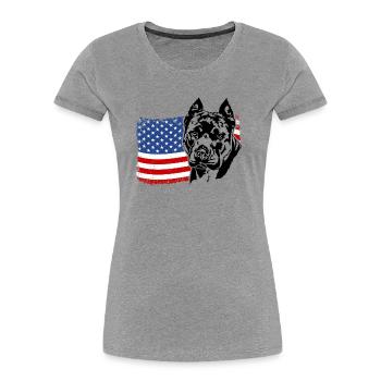 Américain Staffordshire Drapeau américain des États-Unis Wilsigns - T-shirt bio Premium Femme - gris chiné - Devant - Mia (176cm)